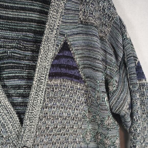 Vintage 80s Graphic Knit Deep V Cardigan Sweater, Large - Sweater Graphix - Picture 2 of 10